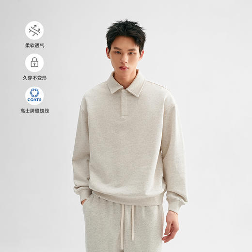 CHINISM赤尘 纯棉针织鱼鳞毛圈polo卫衣男秋季套头男士翻领上衣 商品图1
