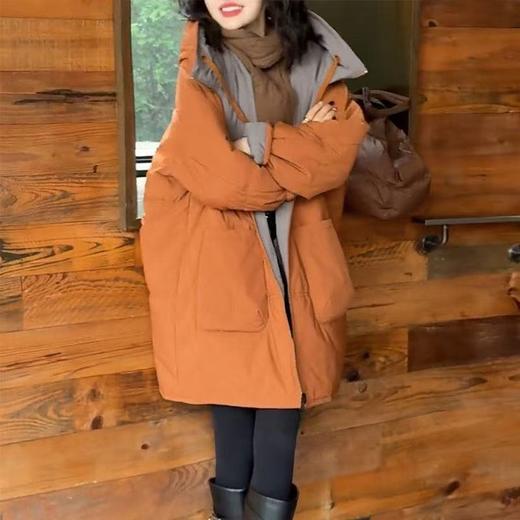两面穿中长款棉服女2025冬季新款时尚保暖休闲连帽派克服网红外套 商品图2