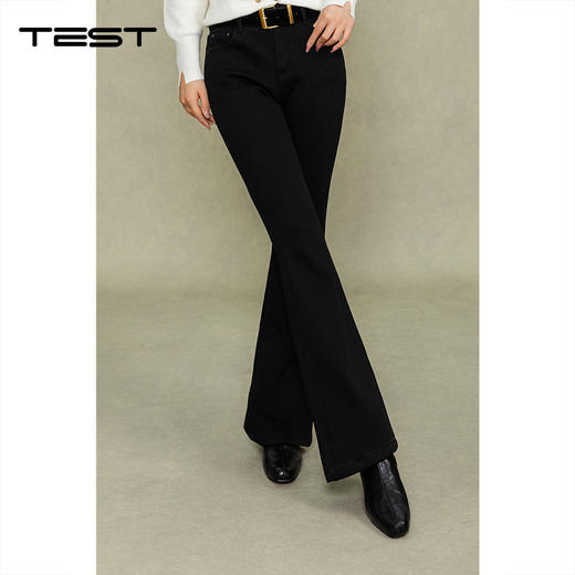 冬上新高腰加绒秋冬通勤显瘦微喇牛仔裤3254058 商品图0