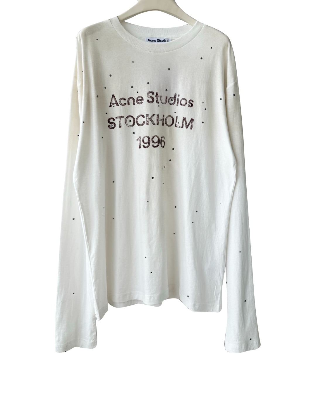 中性款贴钻做旧印花长袖T恤zh001