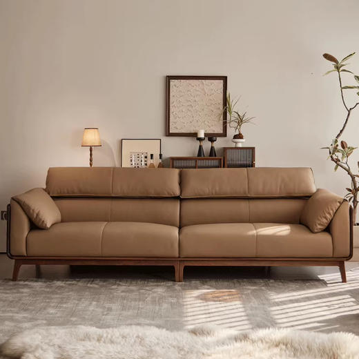 【中古风-HSF-8065沙发】黑胡桃/真皮/客厅/三人位皮沙发/四人位皮沙发 商品图2