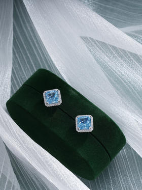 子佩集S925银【蓝海徐行】耳钉【YEH-0596】纯银蓝锆石时尚方块2412