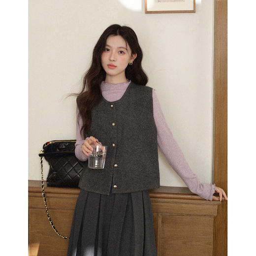 鹿向南「叠穿美学」复古灰色叠穿马夹女秋冬新款小个子针织衫上衣 商品图2