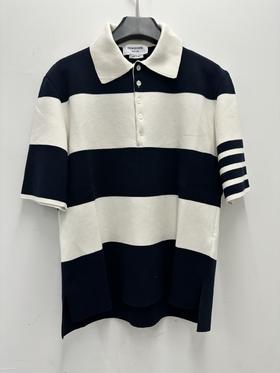 男款条纹针织短袖polo衫la022