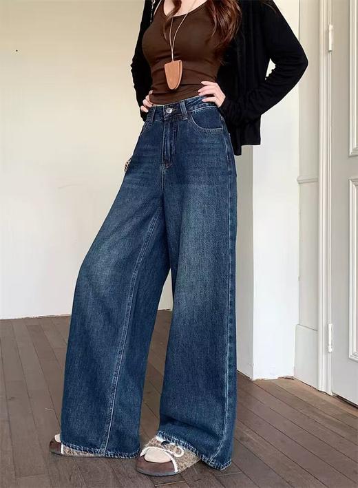 🔥🔥【2025爆款牛仔】磨毛绒笑脸款～6610复合一体保暖阔腿裤直筒裤-喜出 商品图2