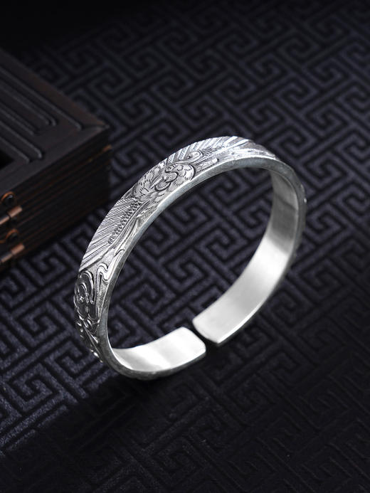 子佩集S999银【凤凰翎辉】手工银手镯原创设计【55100041】纯银2412 商品图0