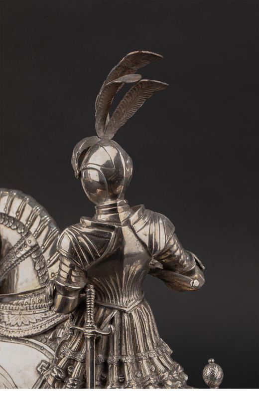 独角鹿西洋古董1927年英国伦敦出品纯银精雕「长矛骑士」主题雕像摆件一对 商品图6