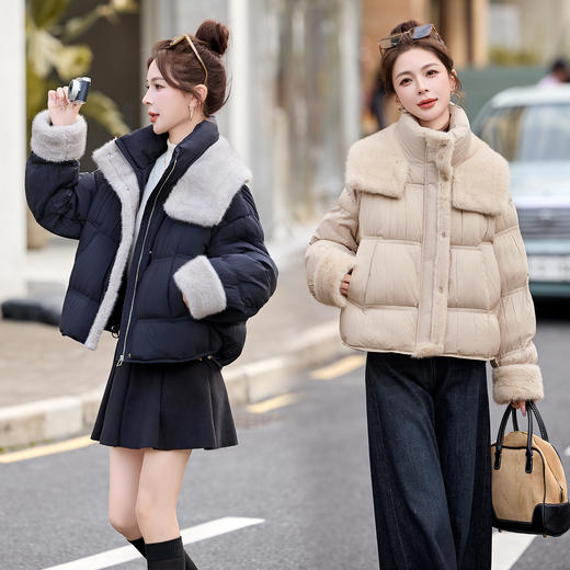 HR WYN1080休闲风羽绒服时尚休闲毛领拼接白鸭绒外套 商品图0