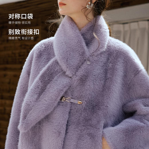 软糯仿生皮草外套带围巾设计感短款女冬季宽松毛茸茸皮毛一体外套 商品图1