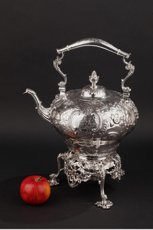 独角鹿西洋古董1845年伦敦出品乔治男爵私人定制洛可可风格纯银精雕茶炊套件 商品图1