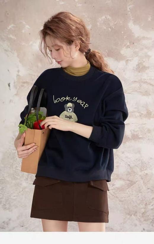 【工艺卫衣】egg品牌爆款～重工刺绣～精致小熊字母刺绣宽松短款卫衣-喜出 商品图1