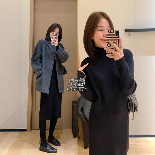 纸片人连衣裙！2025双领型28支抗起球显瘦坑条长袖针织裙女冬款！ 商品图1