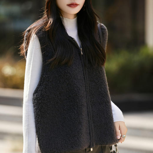 丁摩 100%纯羊毛马甲女外搭拉链连帽背心  PY-5158 商品图3