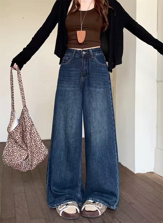 🔥🔥【2025爆款牛仔】磨毛绒笑脸款～6610复合一体保暖阔腿裤直筒裤-喜出 商品图1