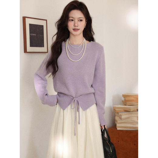 鹿向南「紫葵千日」紫色长袖针织毛衣女秋冬设计感气质叠穿上衣 商品图1