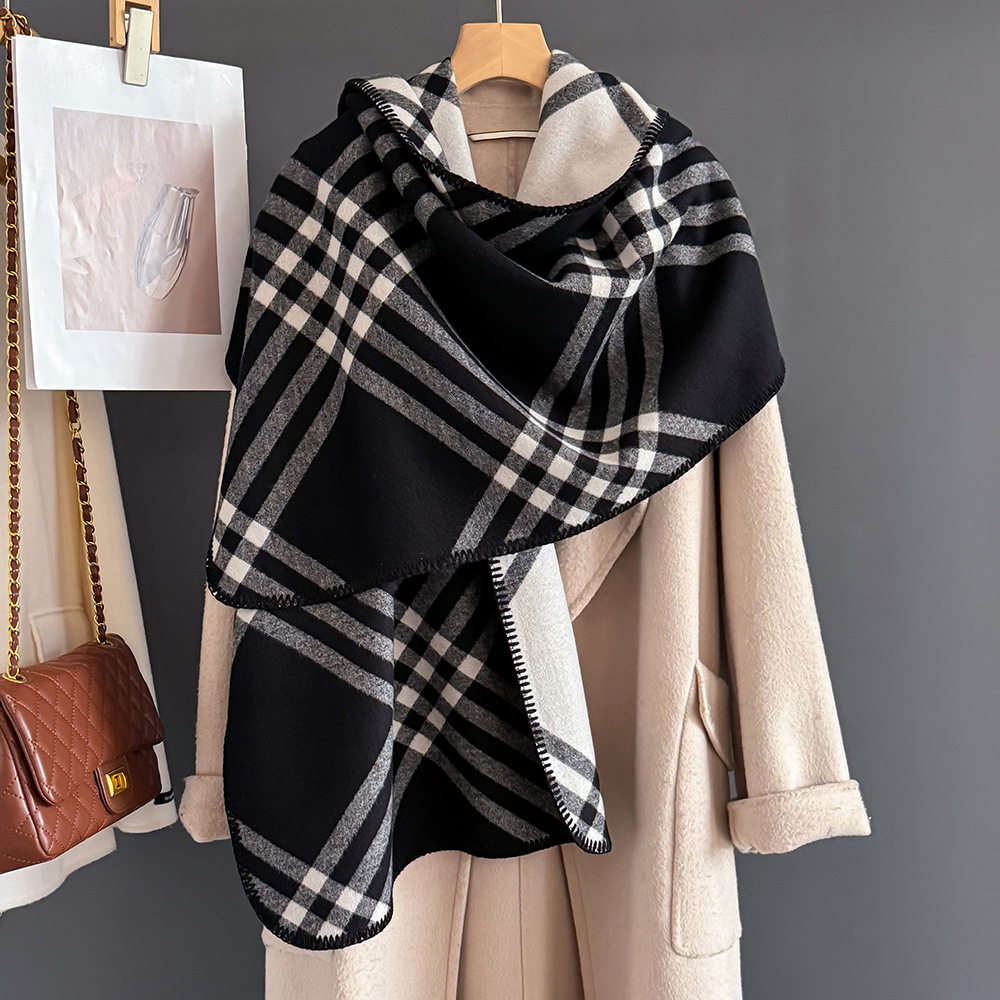 2025新款经典格子 大尺寸围巾披巾二合一 仿羊绒围巾 女高级感时尚休闲双面披肩保暖围脖