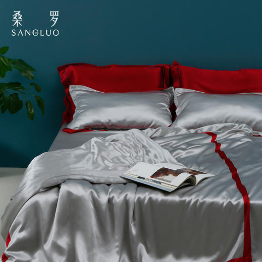 【真丝四件套】桑罗100%桑蚕丝床品套件时髦撞色高端轻奢被单被套 商品图1