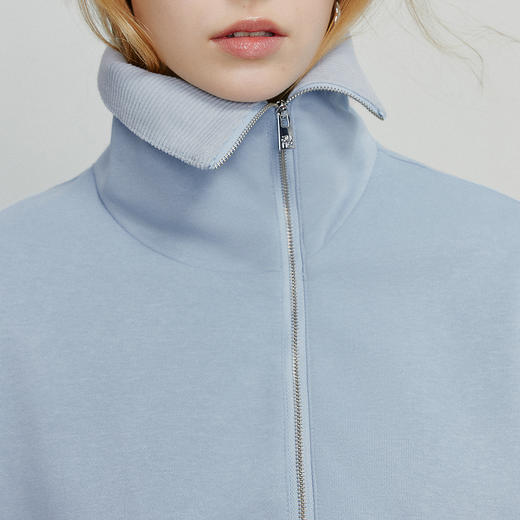 初语 2025新款卫衣女 不对称拉链大翻领长袖时髦拼接设计感潮酷上衣 商品图3