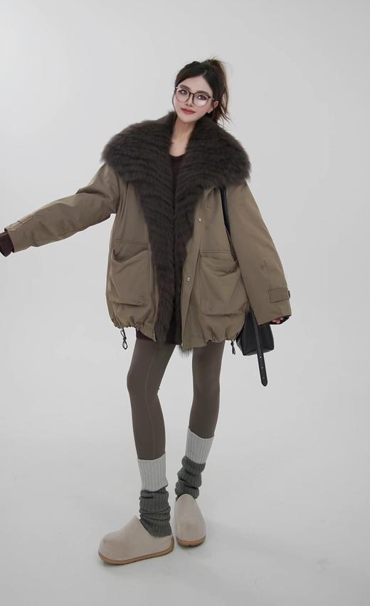 小众订单可拆卸超大貉子毛领鹅绒内胆皮草派克羽绒服 商品图8