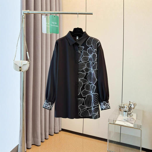 丁摩 春秋新款时尚气质宽松胖MM大码遮肉显瘦长袖衬衣5ZF-A822 商品图3