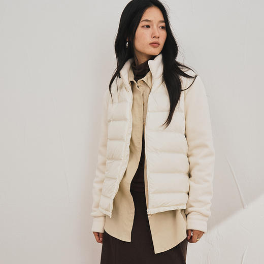 【欧可纪】90白鸭绒立领轻薄羽绒服女2025秋冬拼接摇粒绒外套 商品图3