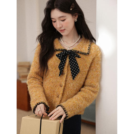 鹿向南「南瓜可可」黄色毛衣法式开衫女秋冬季宽松小众复古风上衣 商品图3