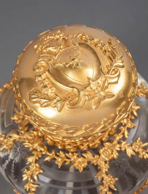 独角鹿西洋古董19世纪法国出品繁花卷叶主题铜鎏金精雕装饰蚀刻水晶墨水瓶 商品图7