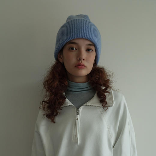 丁摩 精选选100%绵羊毛韩版纯色毛线帽女秋冬季双层加大羊毛针织帽显脸小5ZF-055 商品图0