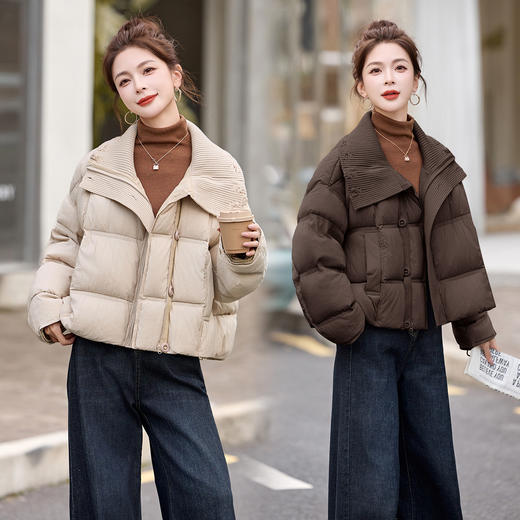 HR WYN1078休闲风羽绒服时尚保暖针织拼接假两件羽绒外套 商品图0