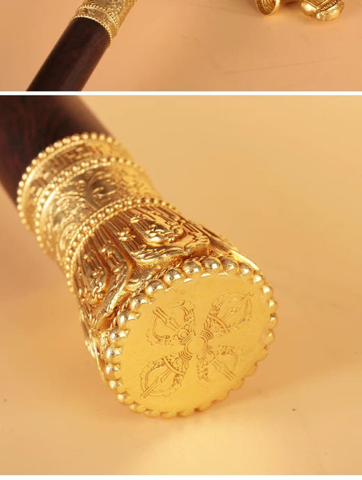 亚青纯铜转经简手摇转金轮底座藏式檀木摆件超大号手持转金桶 商品图8