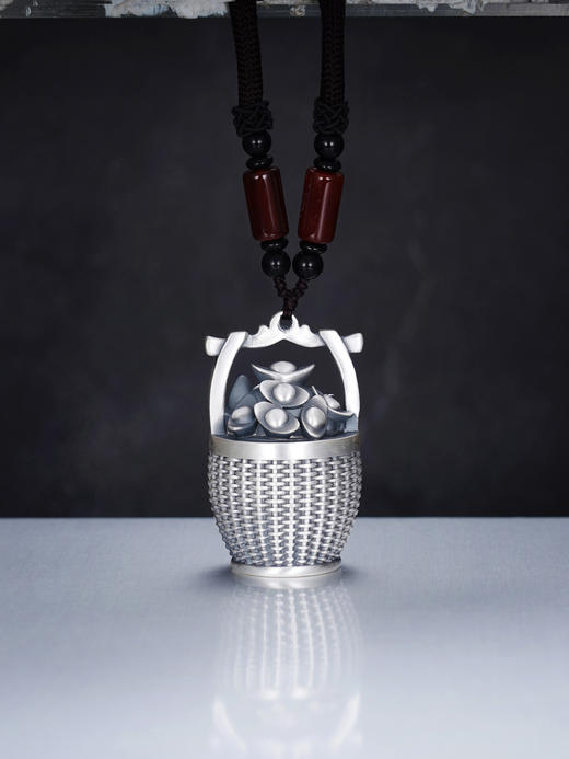 子佩集S999银【一桶金】手把件【DZ1013】纯银仿古大号底部可转动2412 商品图0