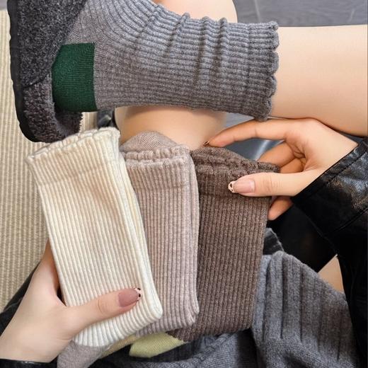 丁摩 【6双装】秋冬羊毛女袜复古色系加厚中筒保暖休闲堆堆袜女袜5ZF-176N 商品图0