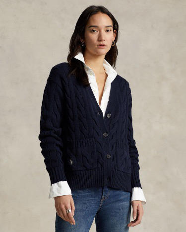 【秒杀价已调 直接拍】永恒的经典款 拉夫劳伦 POLO 女装 秋冬女士复古粗格绞花编结棉 针织开衫 商品图2