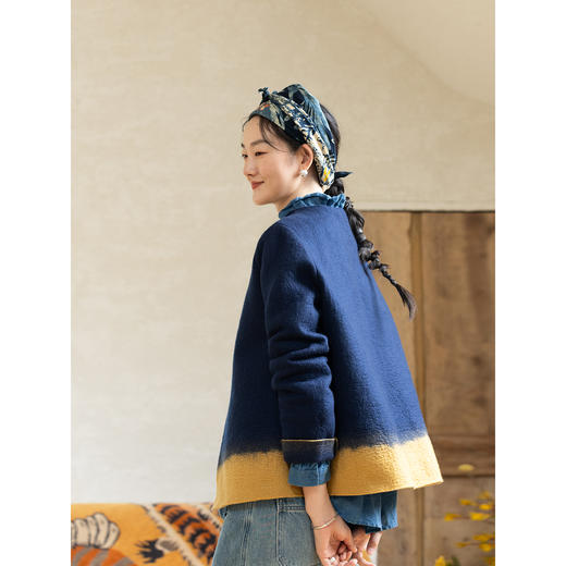 牧衣游原创 植物染手工吊染渐变色羊毛呢外套古朴文艺开衫 雨巷 商品图2