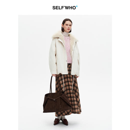 SELFWHO90白鸭绒狐狸毛翻领白色牛仔羽绒服女2025冬新款宽松外套 商品图4
