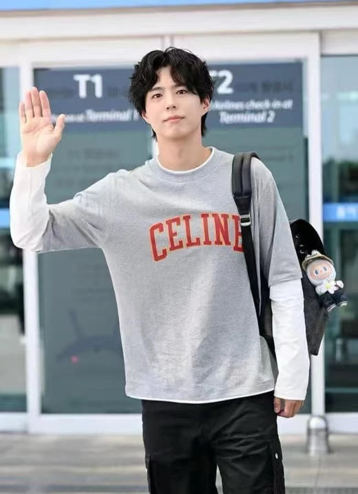 中性款logo印花长袖T恤 朴寶劍同款hu008 商品图1