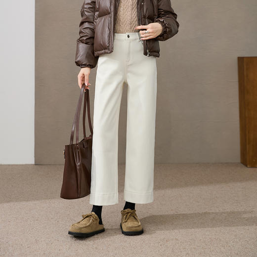 【加绒-九分-宽直筒】逸阳冬新品加绒加厚高弹小个子窄版阔腿牛仔裤4911V 商品图5