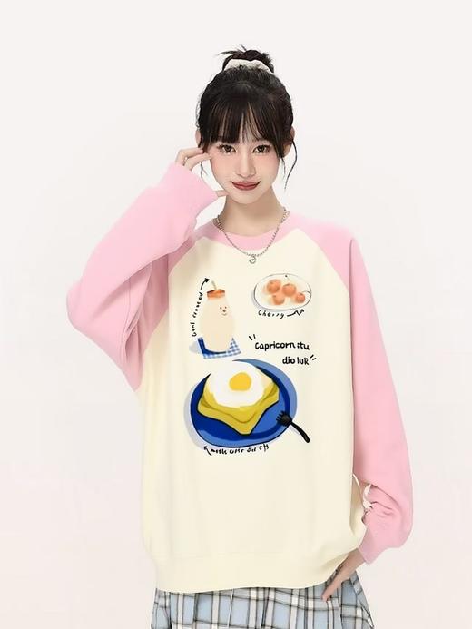 🔥🔥【潮牌卫衣】圆领牛奶绒～美式牛奶煎蛋宽松加绒卫衣-喜出 商品图0