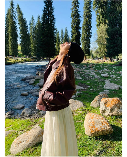 OLrain欧芮儿2025新款减龄皮衣短外套酒红色 商品图3