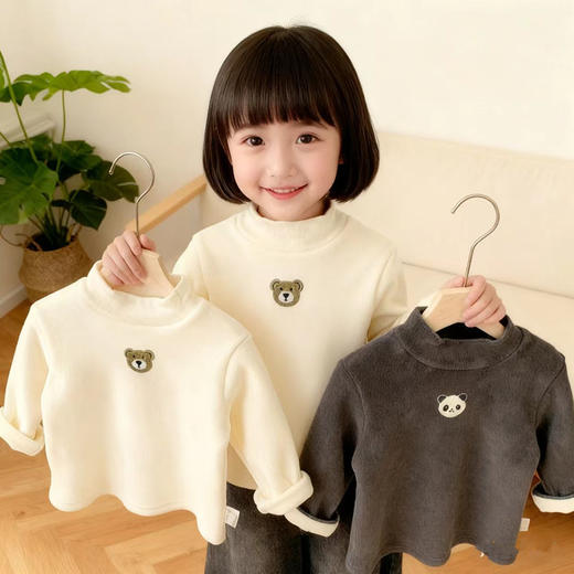 【49元2件】巧豆熊儿童打底衫秋冬季新款加绒洋气百搭上衣男童女童加厚卫衣长袖童装80-160 商品图0