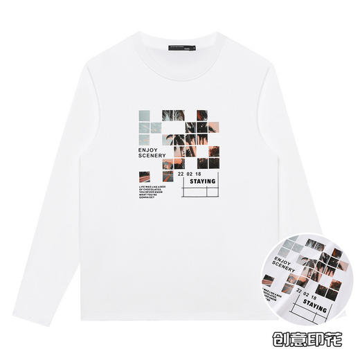 GXG男装【方块风景】秋季经典休闲款男士时尚百搭圆领t恤K&C 商品图2