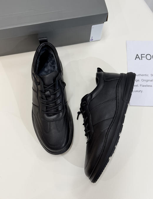 头层牛皮Ecc男士秋冬加绒松紧鞋带一脚蹬德训皮鞋 商品图13