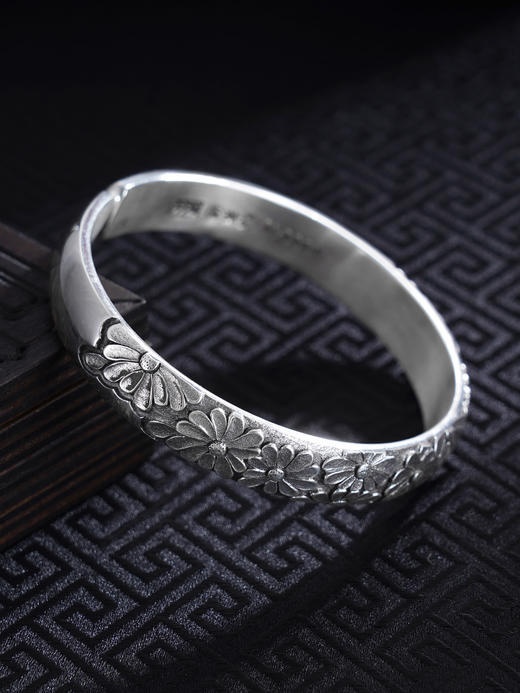 子佩集S999银【繁花溯景】手工银手镯原创设计【55100040】纯银2412 商品图0