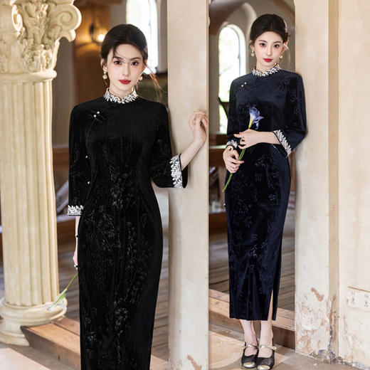 时尚改良丝绒提花，长款倒大袖旗袍GX211100 商品图0