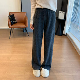 丁摩 垂感人字纹秋冬臧肉加厚软糯宽松拖地羊毛裤直筒裤女秋冬必备5ZF-1215