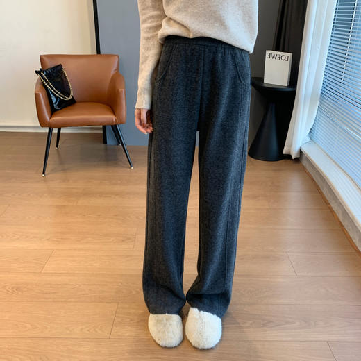 丁摩 垂感人字纹秋冬臧肉加厚软糯宽松拖地羊毛裤直筒裤女秋冬必备5ZF-1215 商品图0