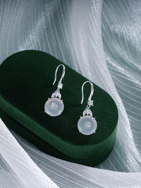 子佩集S925银【清风扶叶】耳环【EL040152】纯银白玉髓时尚2412