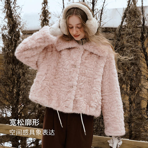 OLrain欧芮儿2025新款女冬季大翻领仿皮毛一体环保皮草短款外套 商品图0