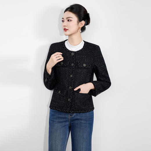 「高货wl」全新升级【铂金会员367/天猫499/差价132】(01629)洛诗琳亮丝编织羊毛混纺外套2025秋冬小香风粗花呢外套女 商品图0