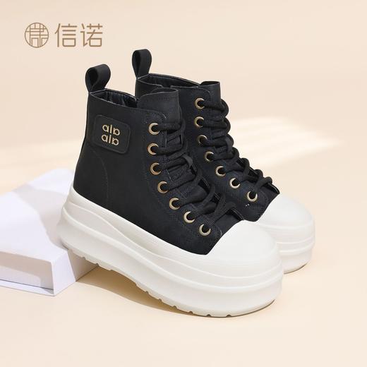 信诺时尚妈妈鞋高帮厚底短靴女2025冬季新款小个子增高加绒休闲鞋X5M093-215 商品图8